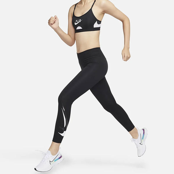Брюки mid waist running tight sports training gym pants/trousers/joggers black Nike, мультиколор — фото 3