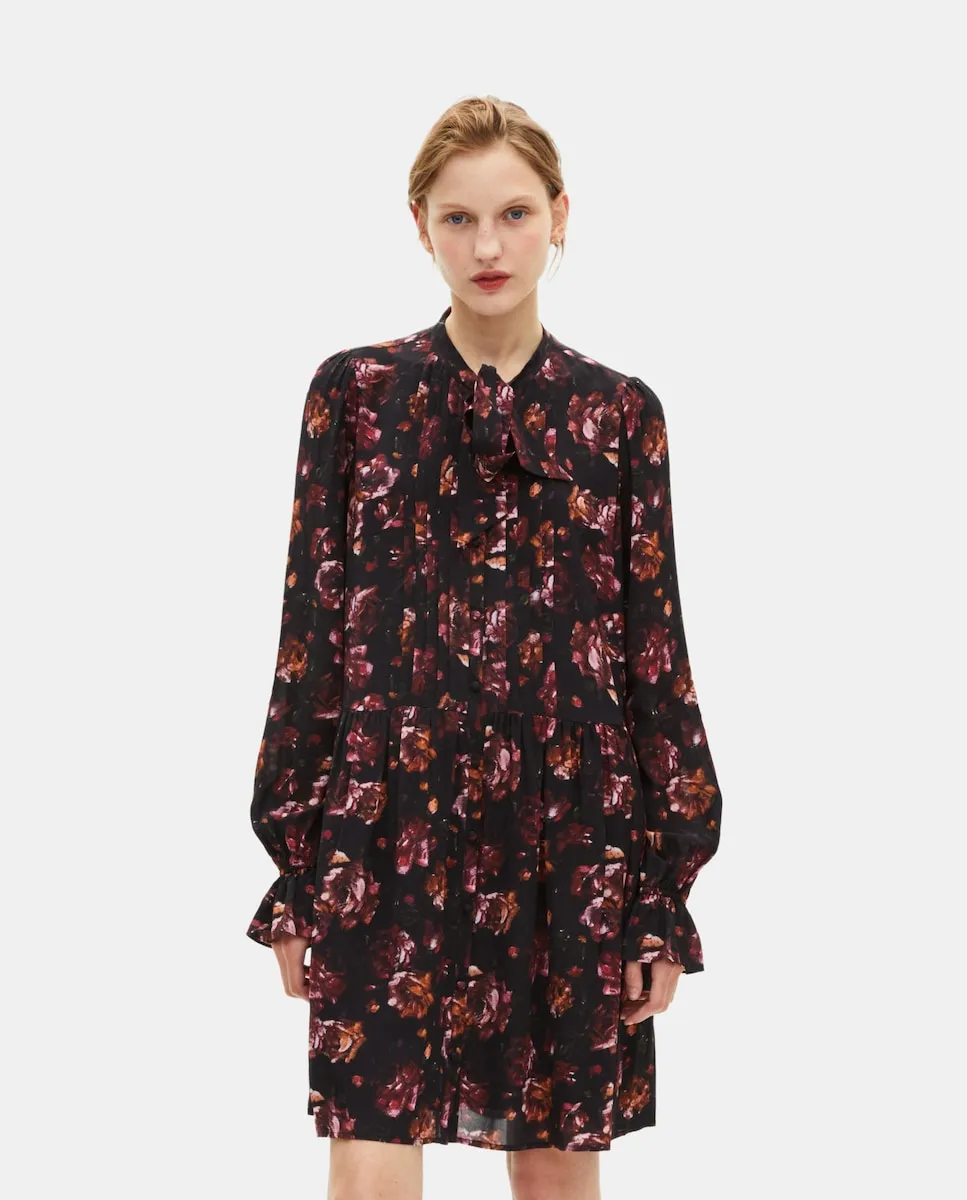 

Короткое платье с принтом из смешанного шелка The Kooples, черный/красный