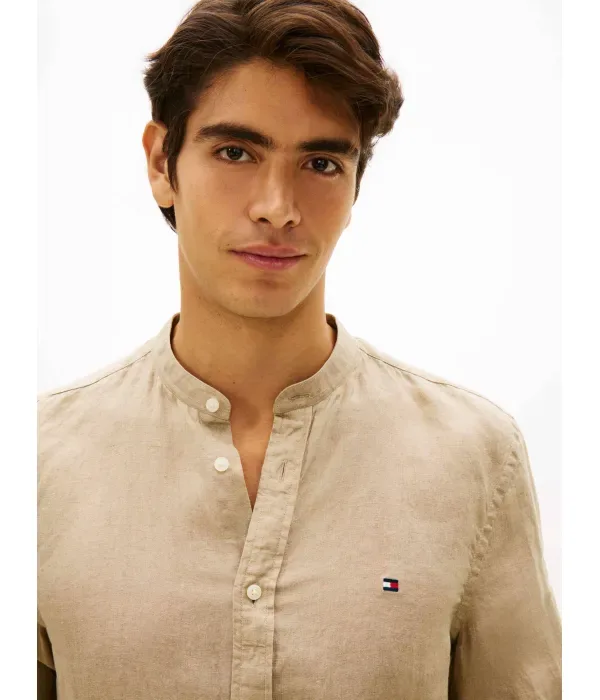 Льняная рубашка slim fit Tommy Hilfiger, бежевый — фото 4
