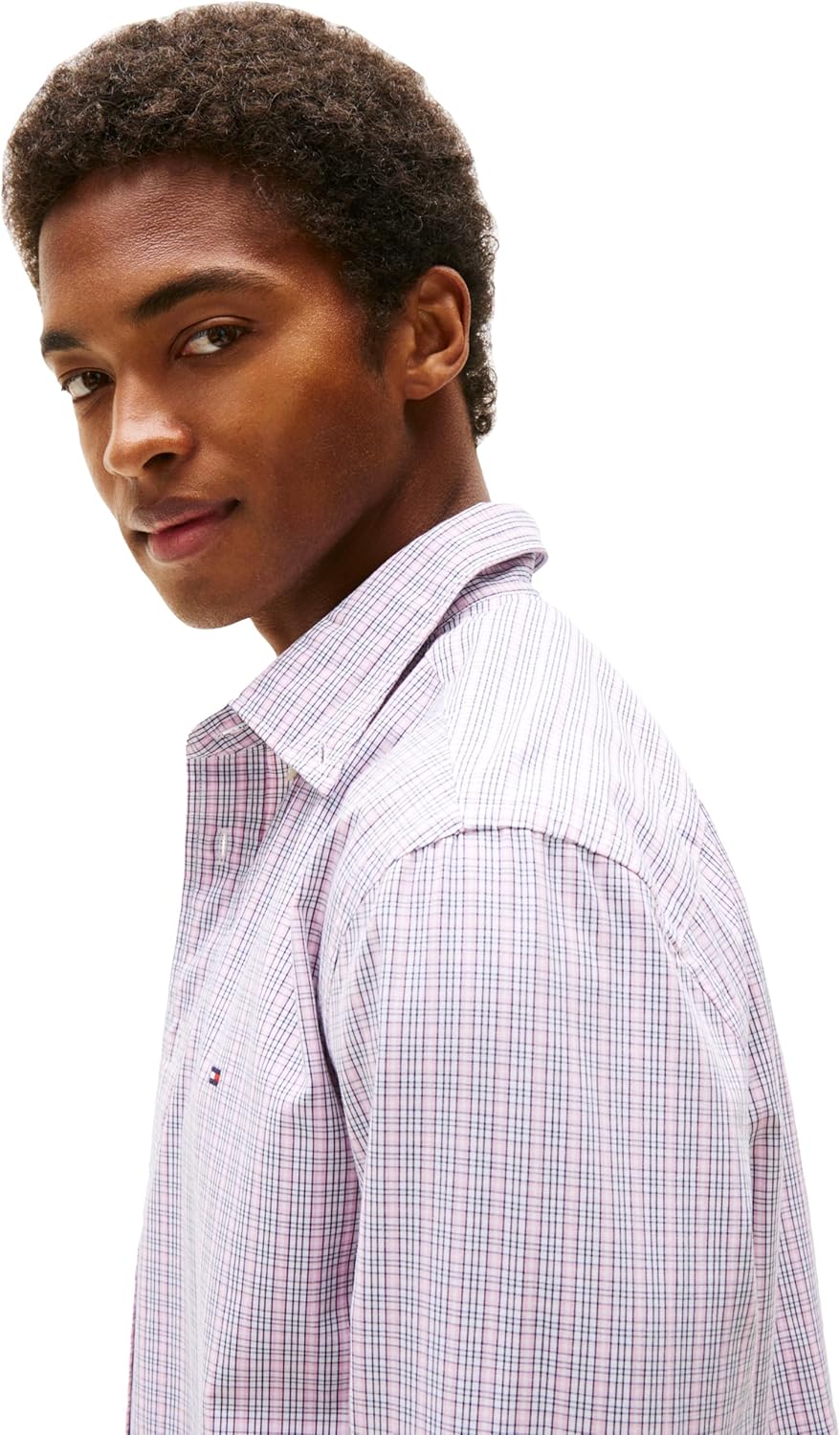 Мужские рубашки Tommy Hilfiger Poplin с длинным рукавом, классического кроя, застегивающиеся на пуговицы, также доступны в размерах для больших и высоких размеров., Classic Pink / Multi Check — фото 2