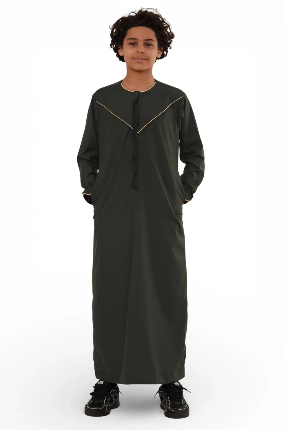Arabic Thobes Марокканский халат Джубба для мальчиков Рамадан оливково-зеленого цвета, Джеллаба Ид Тобе - K-TT-006 — фото 4