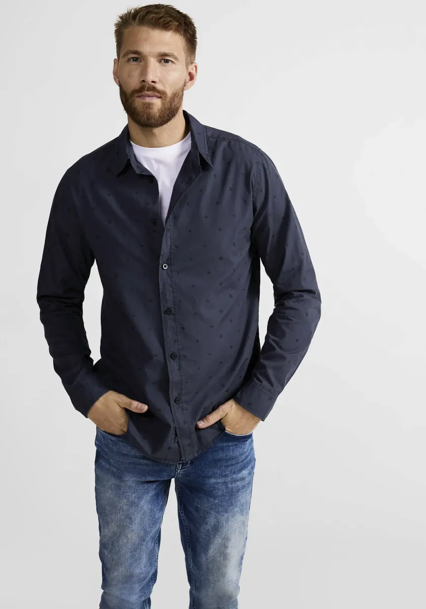 

STREET ONE МУЖСКАЯ рубашка с длинными рукавами, с мелким узором Street One Men, цвет Nightshadow Blue