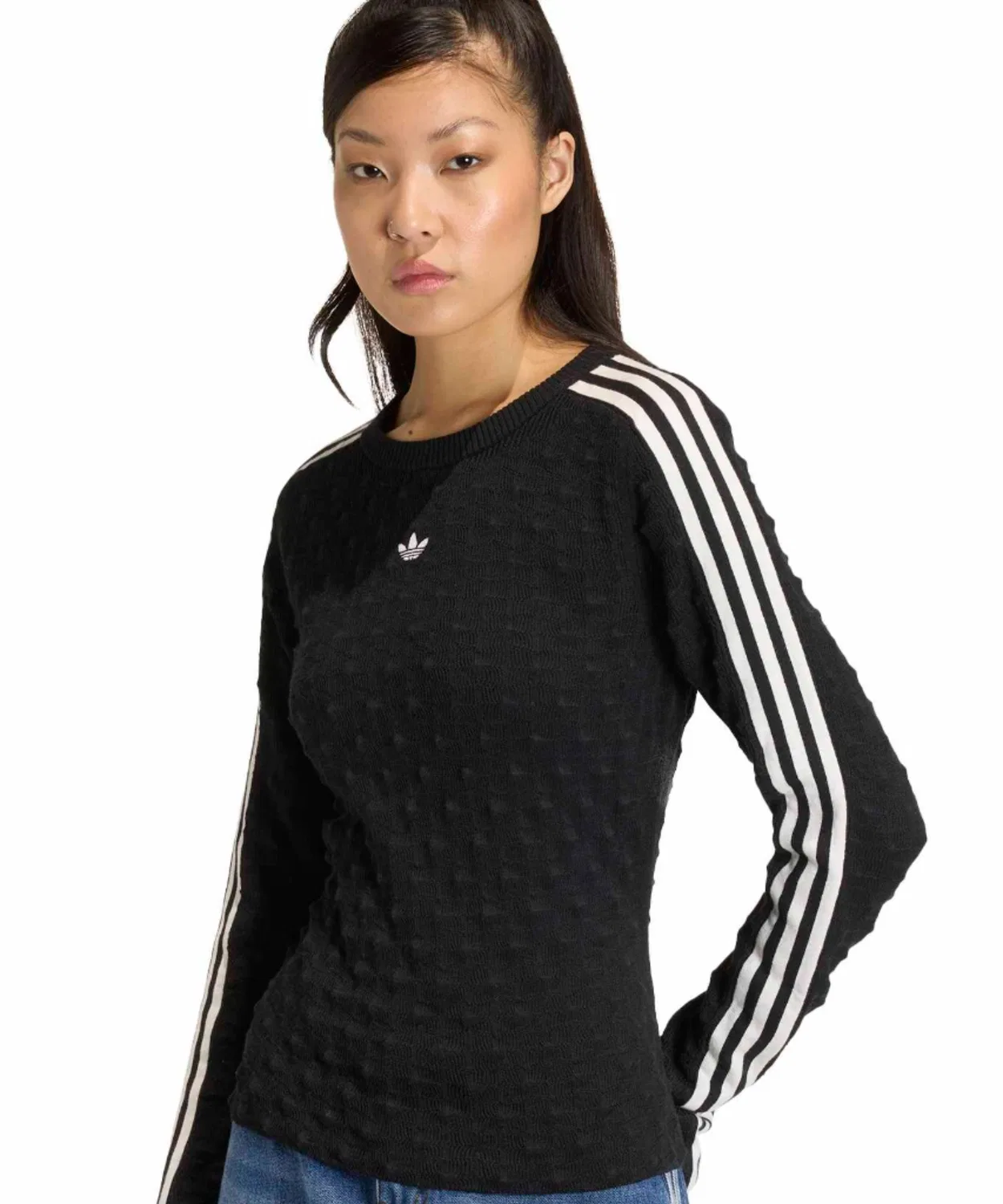 Свитшот slim fit с вязаным полотном Spike, adidas, V-образный вырез, черный — фото 2