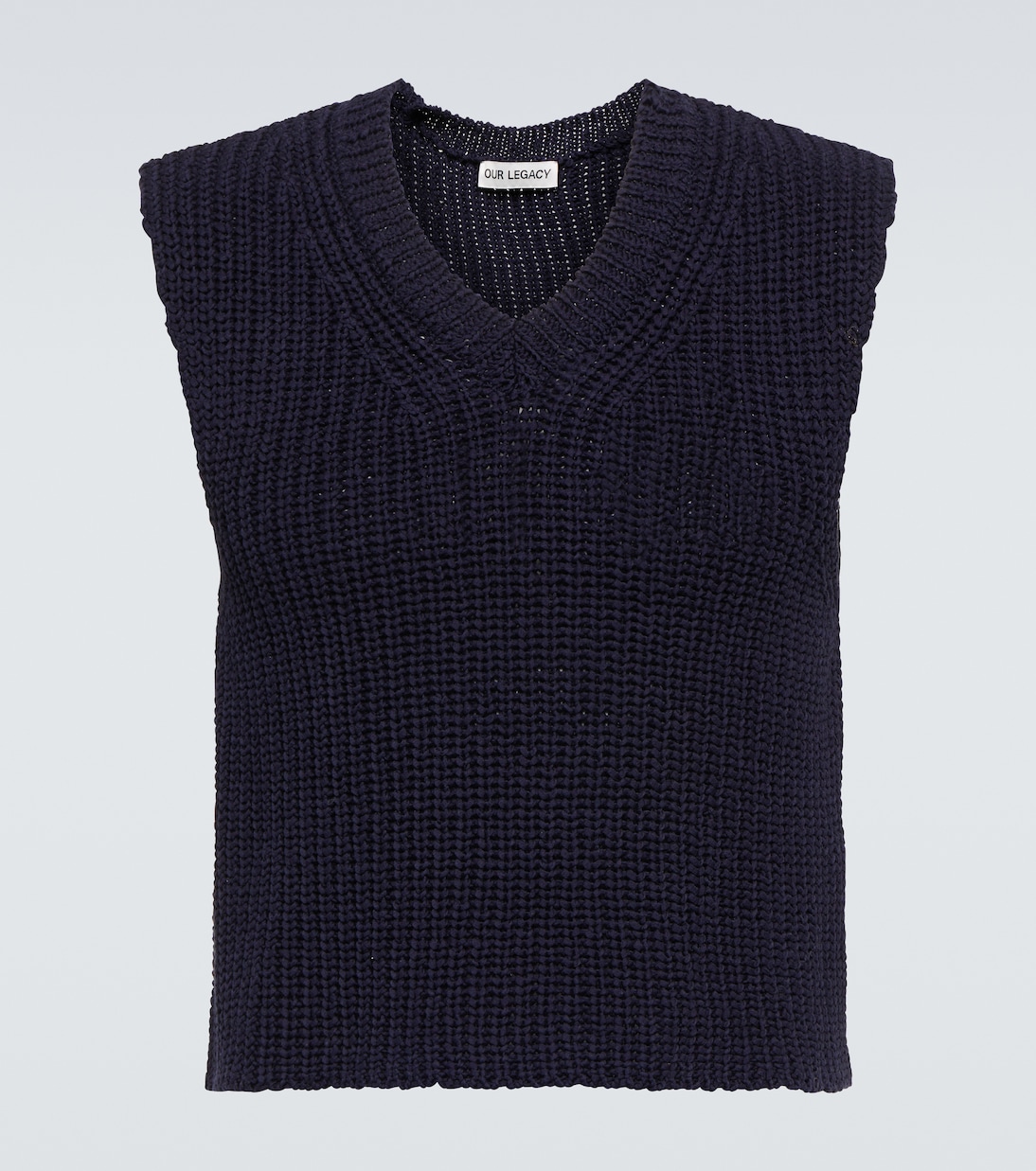 

Жилет-свитер из цельного хлопкового трикотажа в рубчик Our Legacy, Navy Chunky Cotton Rib