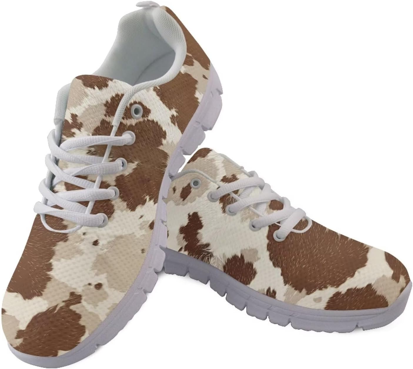 

Кроссовки POLERO с леопардовым принтом для мужчин и женщин, с шнуровкой, легкие, для ходьбы, повседневные, размеры США 5-12, Brown Cow Print