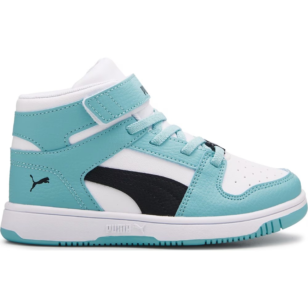 Детские высокие кроссовки для баскетбола Puma rebound layup little kid, white/blue/black — фото 2