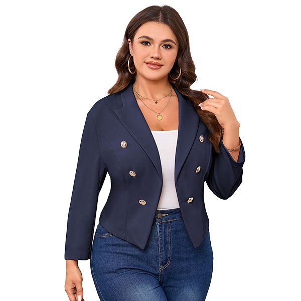 

Блейзер Plus size для женщин с лацканом и длинным рукавом Seoria, Navy Blue