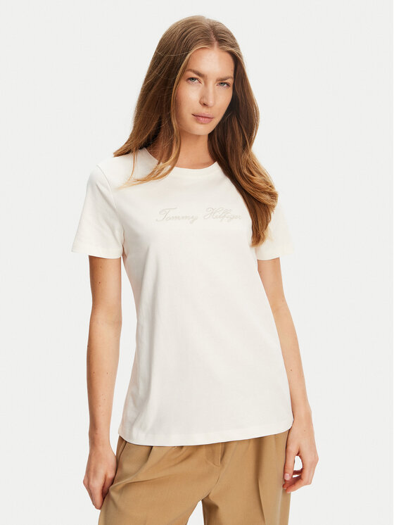 

Футболка regular fit Script WW0WW47210 Tommy Hilfiger, экрю