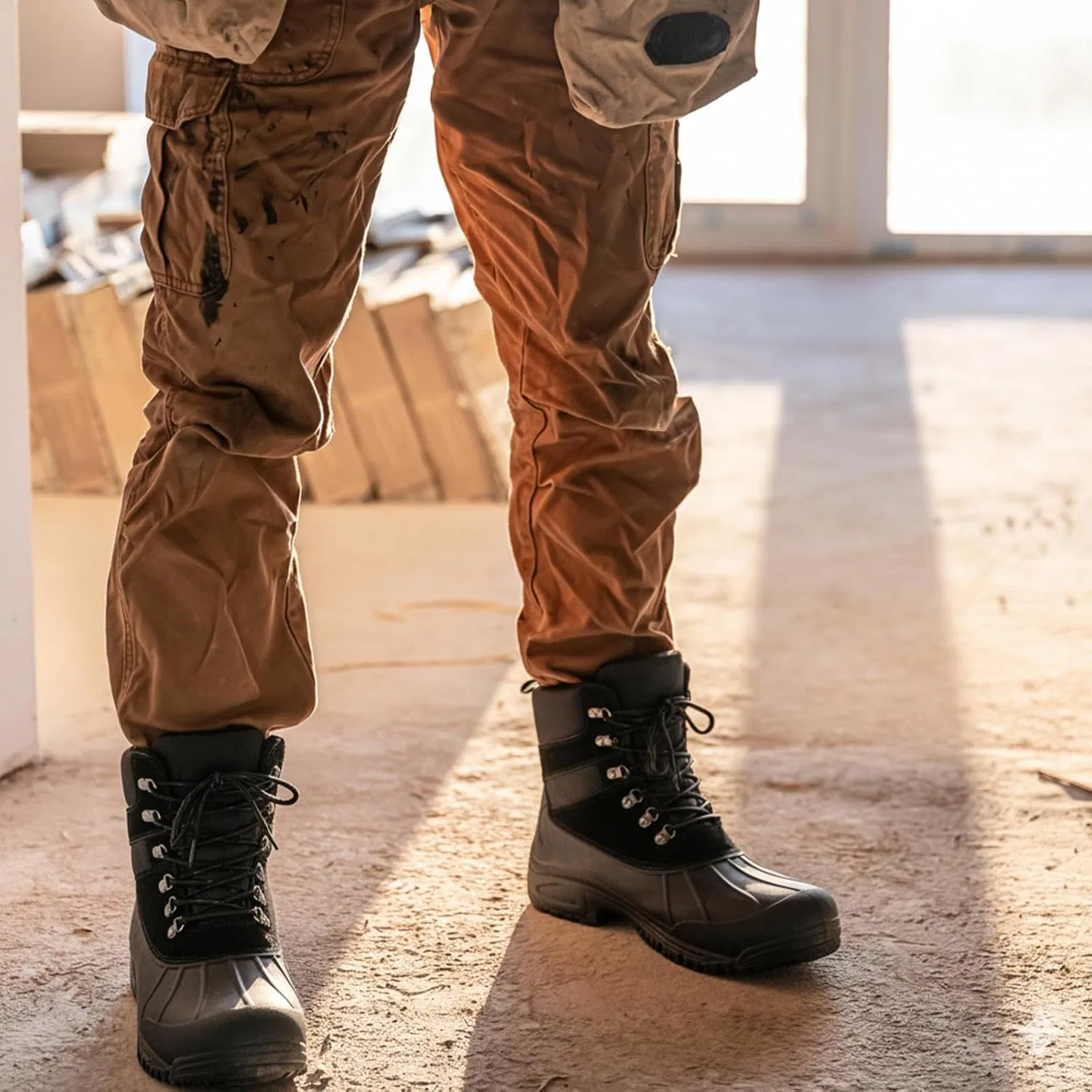 Мужские водонепроницаемые рабочие защитные ботинки Furuian со стальным носком, утепленные зимние ботинки для снега, нескользящие ботинки типа "утиные сапоги", Black — фото 2