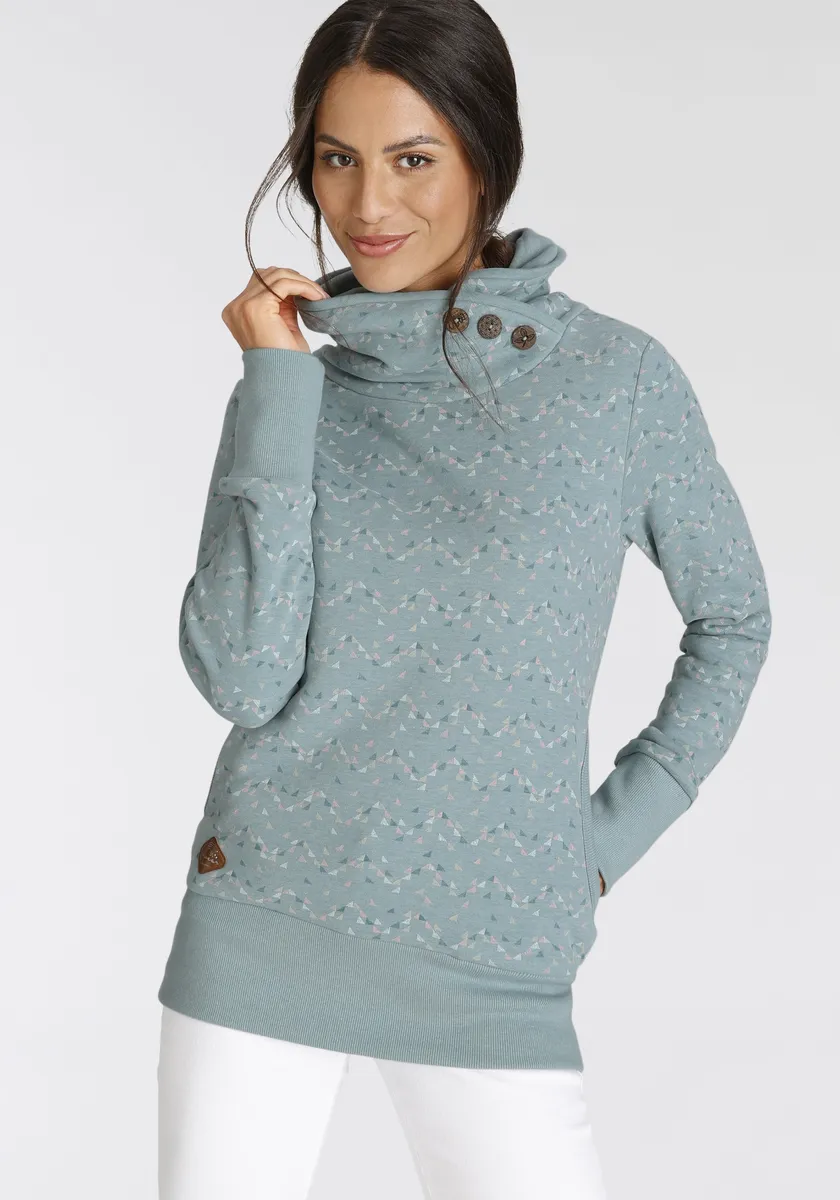 

Толстовка в стиле Ragwear "ANGELLIKA PRINT O", воротник-шалька с декоративными пуговицами и боковыми карманами, цвет Aqua