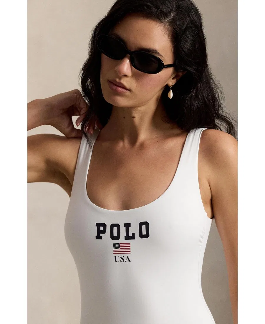 Женский слитный купальник-майка Polo Ralph Lauren, белый — фото 3