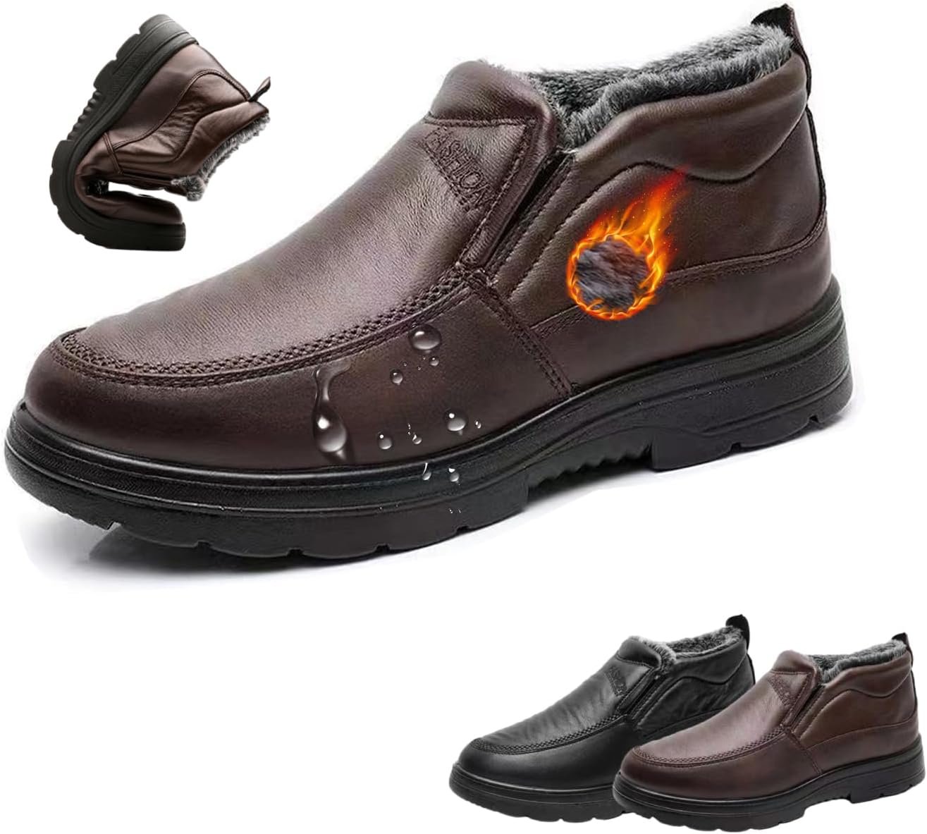 

Мужские зимние снегоходные сапоги WXDSTW с меховой подкладкой, кожаные, теплые, водонепроницаемые, ортопедические, повседневные, удобные, с противоскользящей подошвой, коричневый