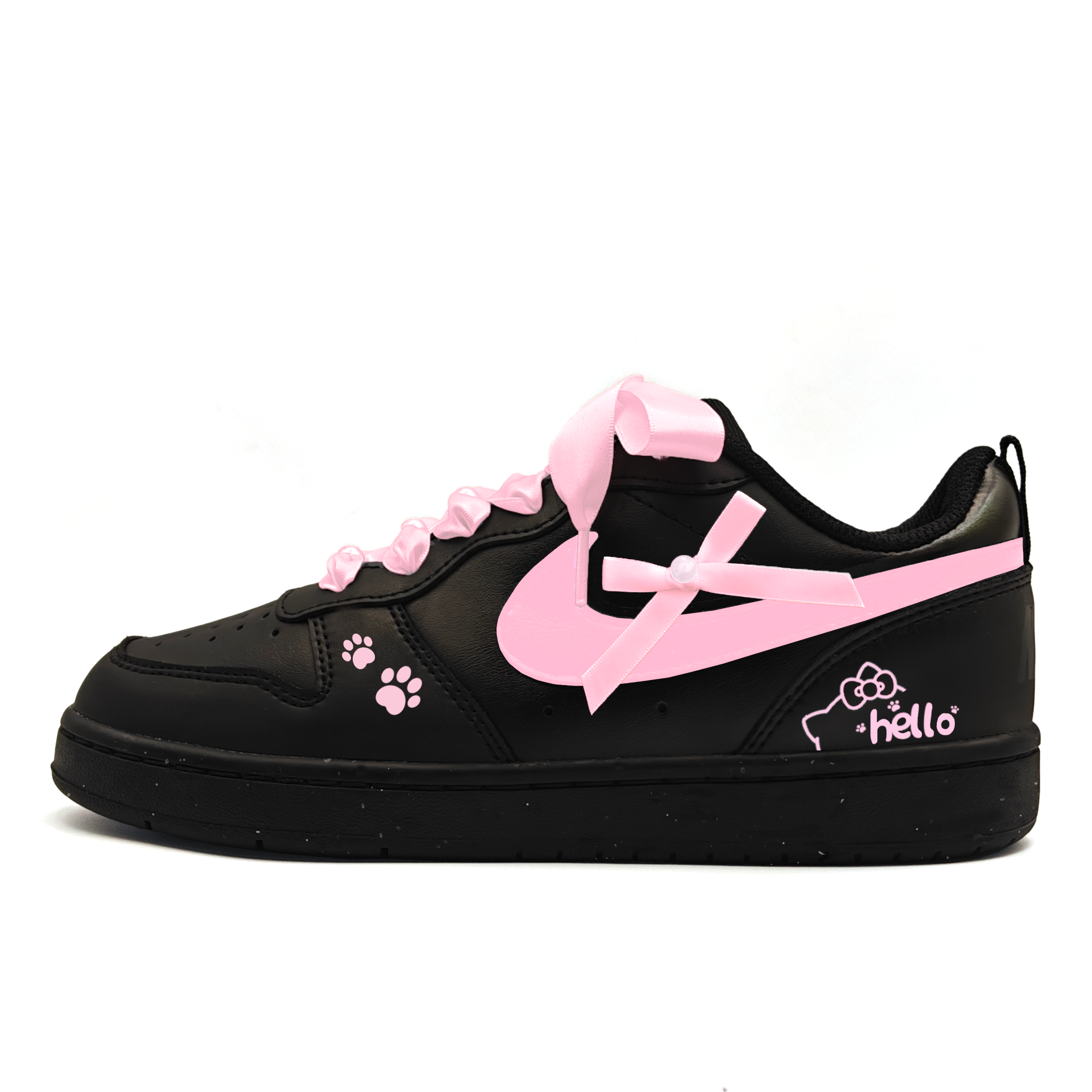 

Nike Court Borough розовый бархат милые когти устойчивые к истиранию нескользящие низкие кроссовки для скейтборда black pink детские