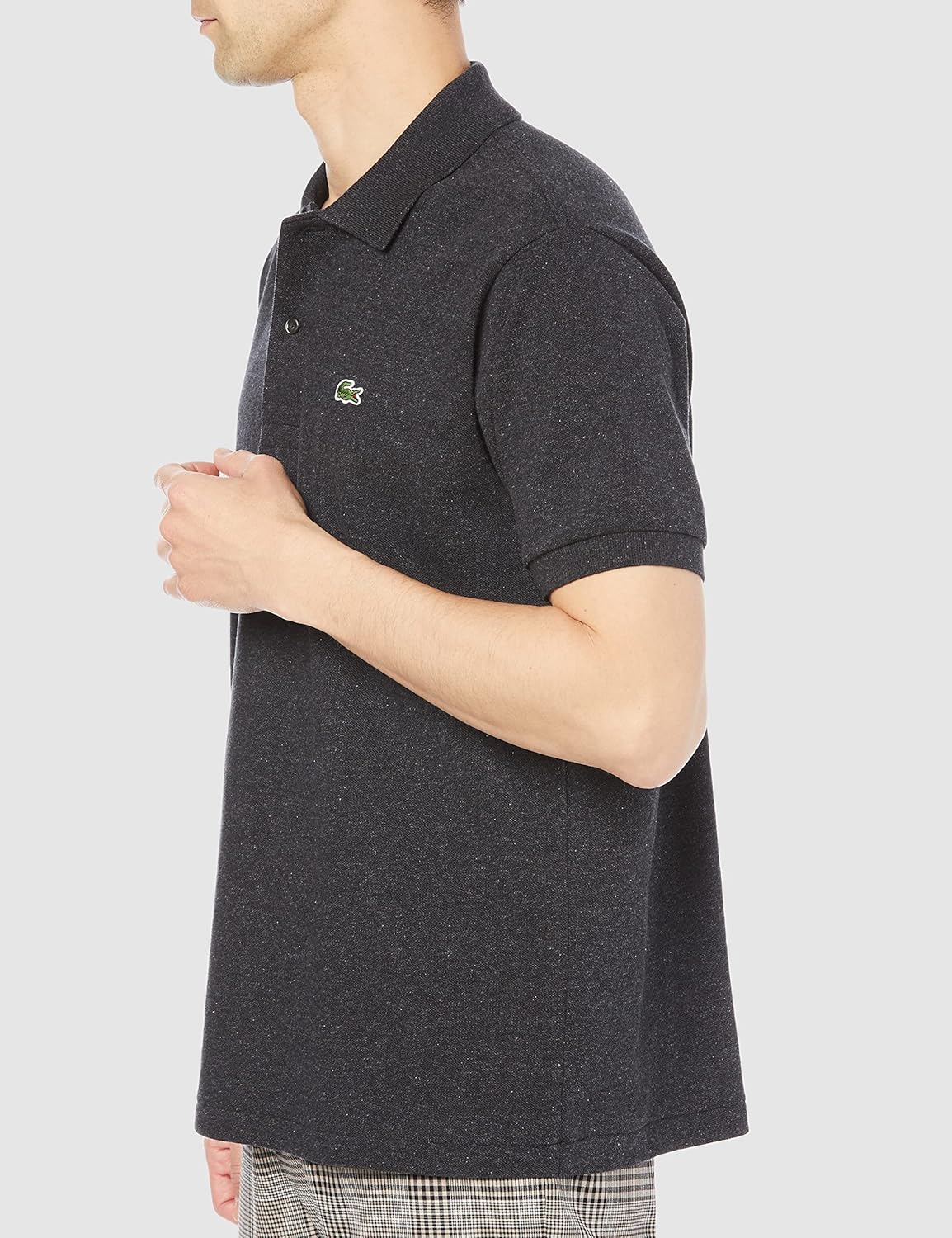 Мужская рубашка-поло LACOSTE L1264 Классическая рубашка-поло с коротким рукавом (меланжевая пряжа), черный — фото 4