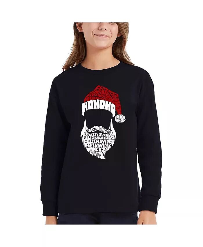 

Футболка с длинными рукавами и рисунком Санта-Клауса для девочек Feliz Navidad La Pop Art, черный