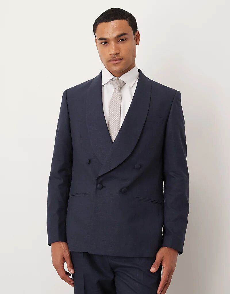 

Пиджак ASOS DESIGN из смеси хлопка и льна, темно-синего цвета