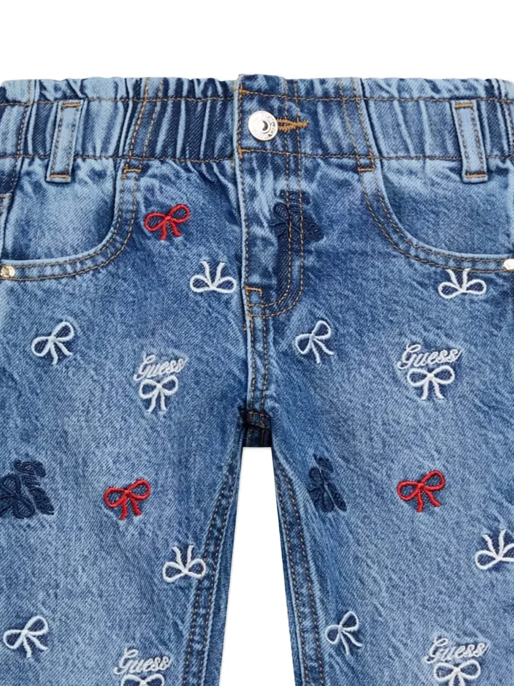 Джинсы с вышитым бантом Guess Kids, синий — фото 4