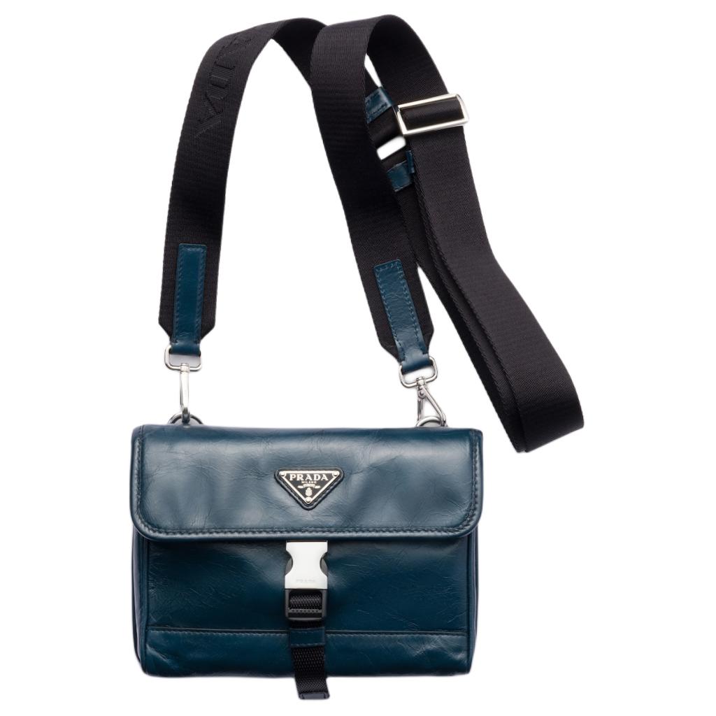 

PRADA Кожаный нейлоновый наплечный чехол для телефона унисекс джинсовый синий