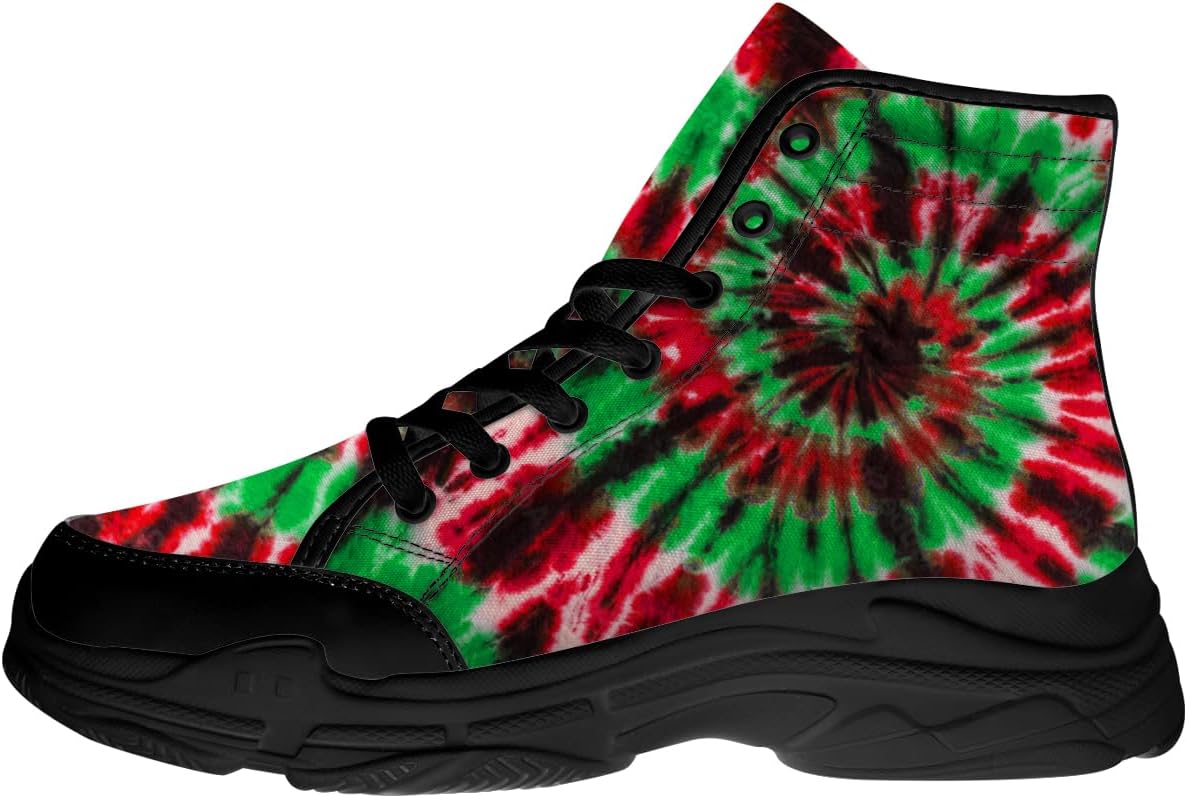 

Кроссовки Quorax для мужчин и женщин с высокой посадкой и эффектом тай-дай, на шнуровке, из хлопка, подарок для него и для нее, красный/зеленый