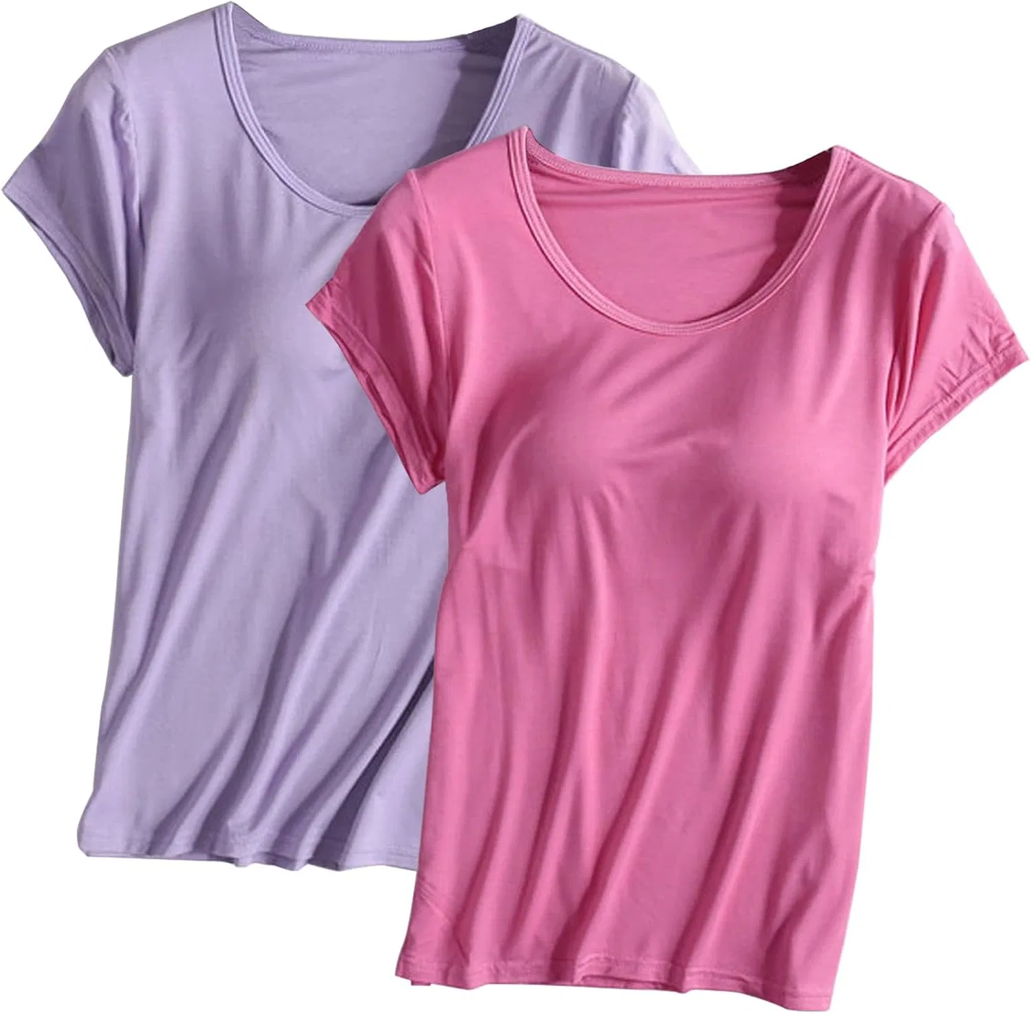 Футболка с встроенным бюстгальтером для йоги, 2 шт., Hot Pink+Purple