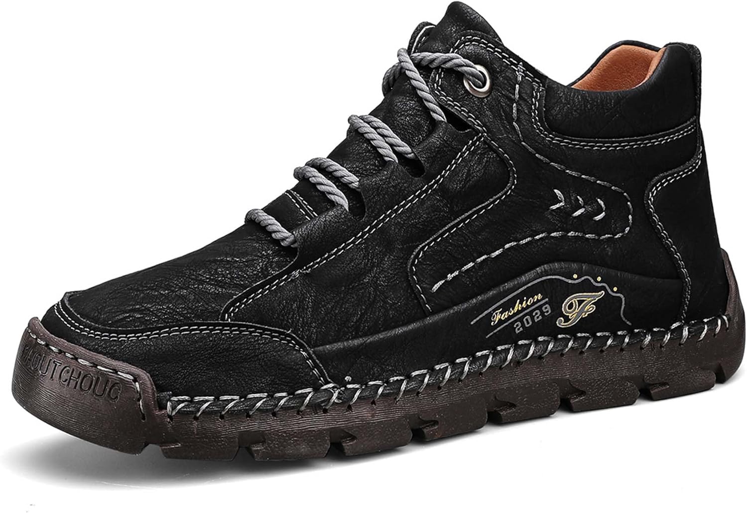 

Мужские модные кроссовки из премиальной кожи, ретро-дизайн верхней части из кожи, прогулочные туфли для мужчин, деловые повседневные туфли, высокие кроссовки, мягкие и удобные в носке, ручная прошивка Generic, черный