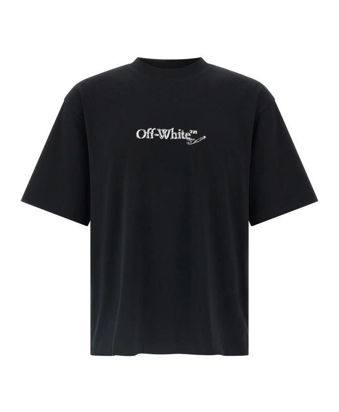 

Футболка с логотипом скейтборда в виде стрелки, нарисованной каракулями. Off White, черный