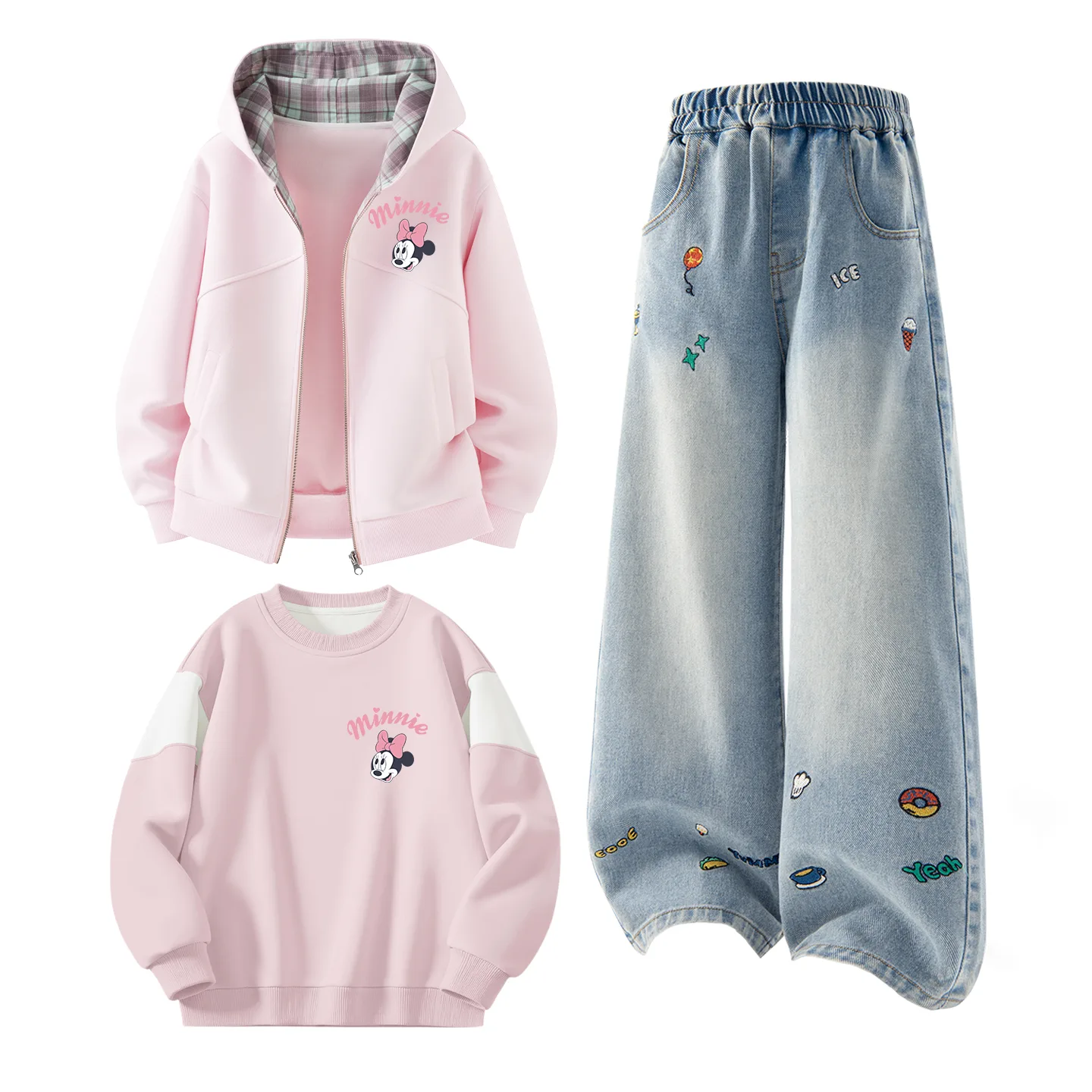 Детская повседневная спортивная одежда Disney, Di Xin Tian Sweet K Cherry Blossom Pink+Solid Color Denim Blue+Di Xin Tian Sweet K Cherry Blossom Pink — фото 3