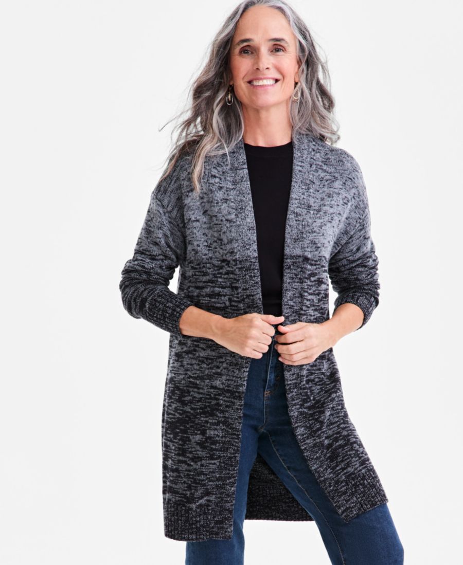 

Укороченный кардиган с градиентным переходом цвета и открытым передом, эксклюзивно представлен в Macy's Style & Co, Black Heather