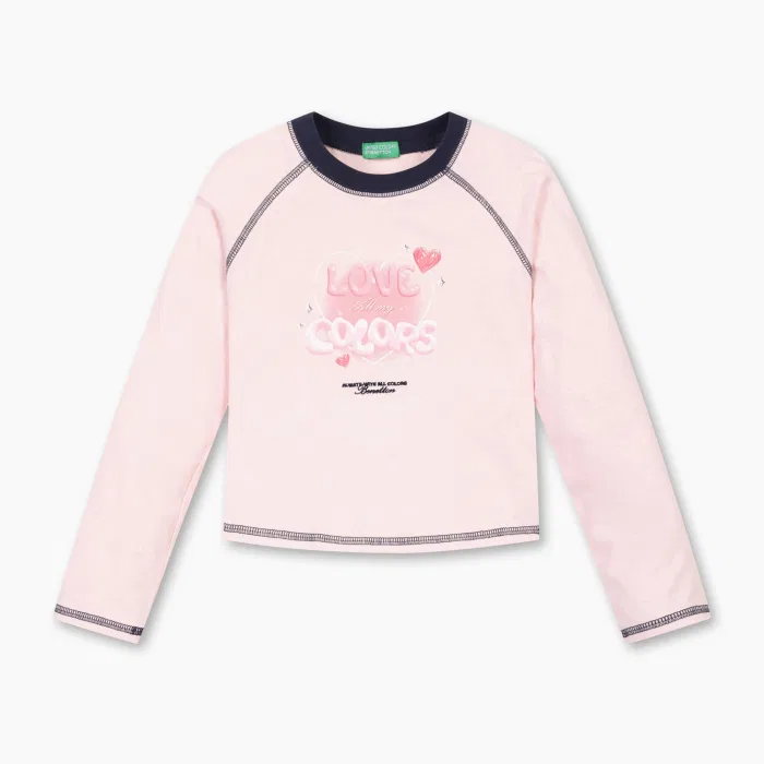Детская светло-розовая футболка с графическим принтом от Benetton Kids