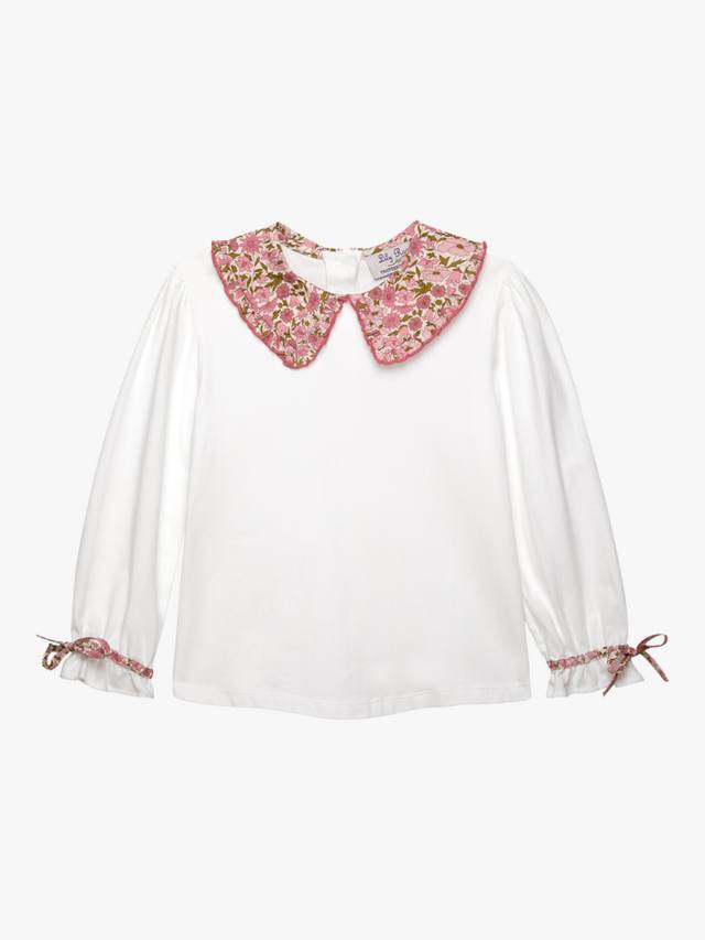 

Детский топ с принтом Libert и воротником Pie Crust Trotters, Pink Poppy/White