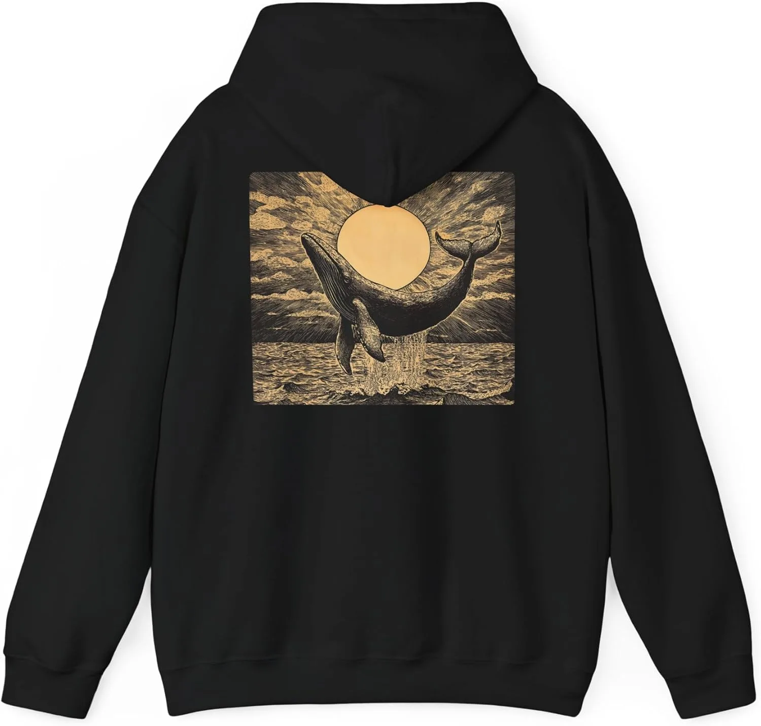 

Толстовка с капюшоном и принтом Vintage Whale Leaping Against a Sunrise