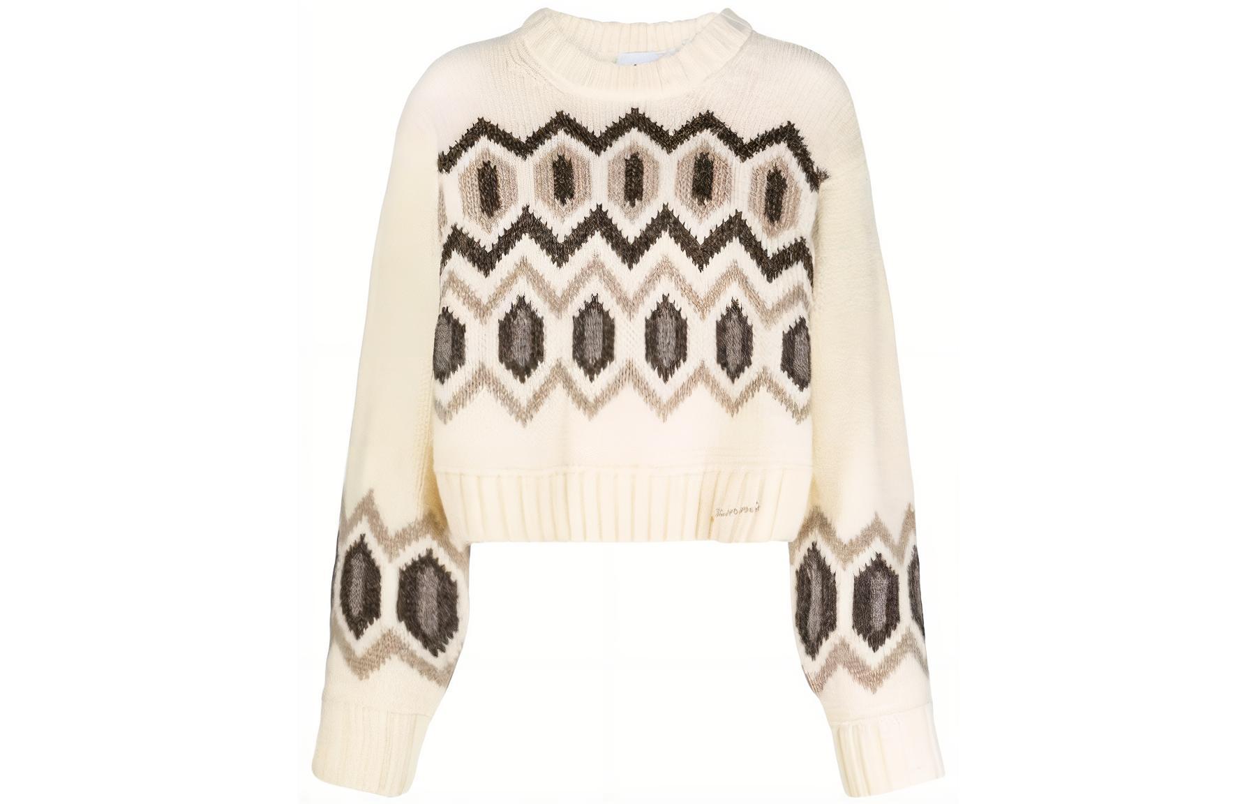 

Интарсия вязаный шерстяной джемпер GANNI, белый