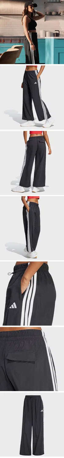 Женские широкие тканые брюки-парашюты Essential 3S Lifestyle чёрные от Adidas — фото 4