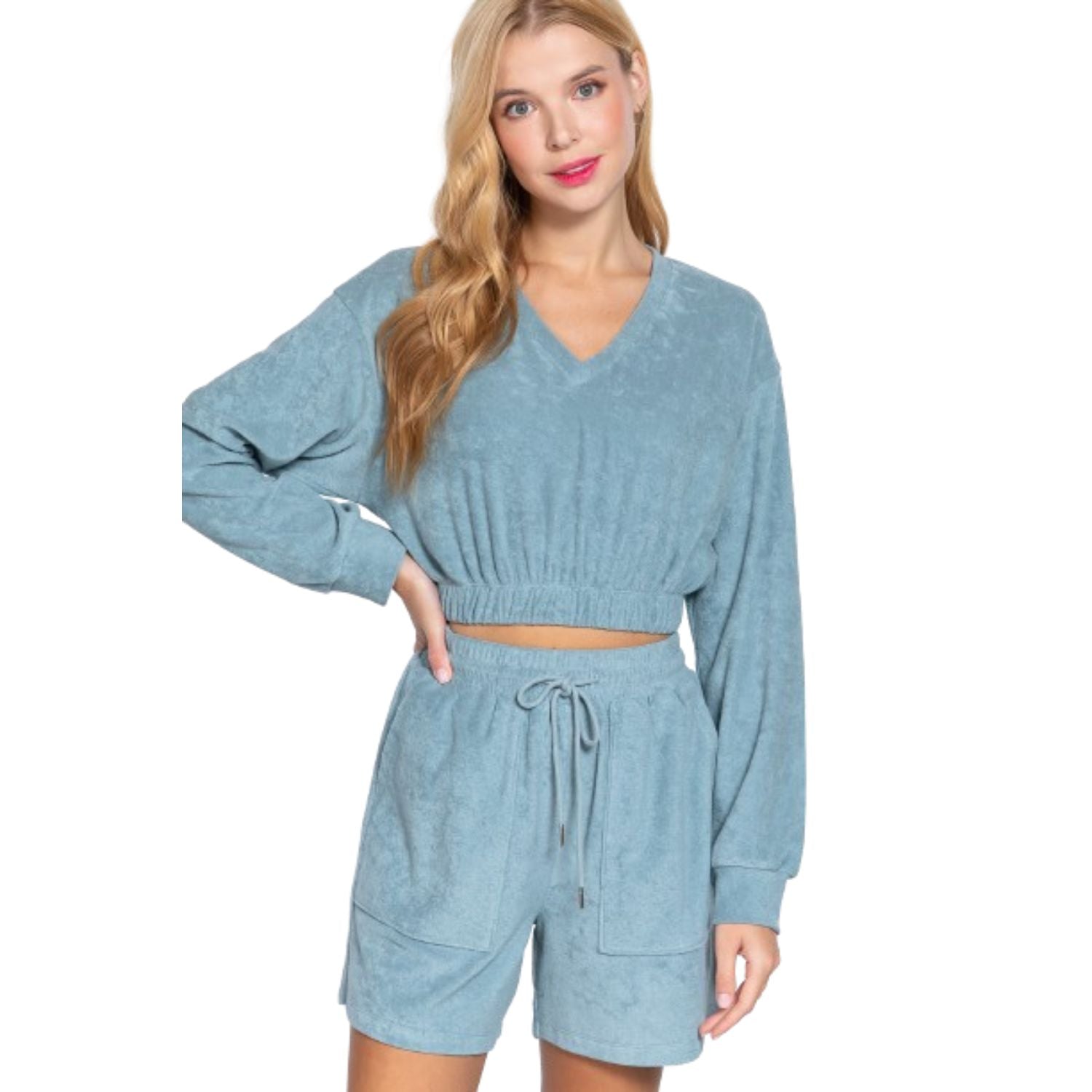 

Махровый топ с эластичным подолом FASHNZFAB, цвет stone blue