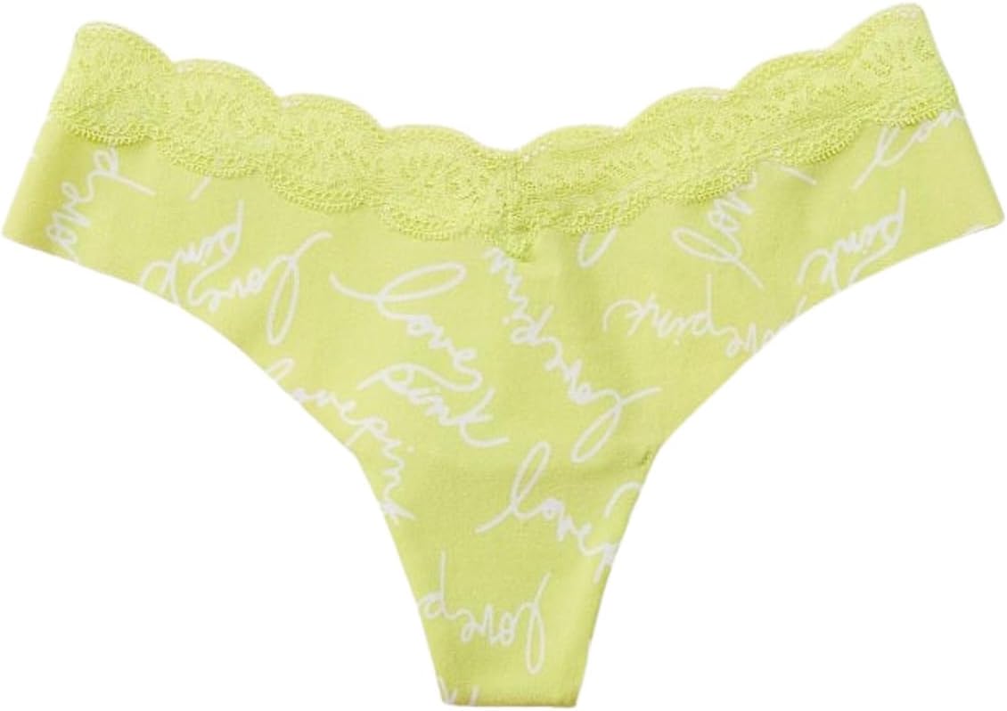 Трусики-стринги Victoria's Secret Pink No Show, цвет зеленый, весенний вариант, новинка, Green Spring Script — фото 4