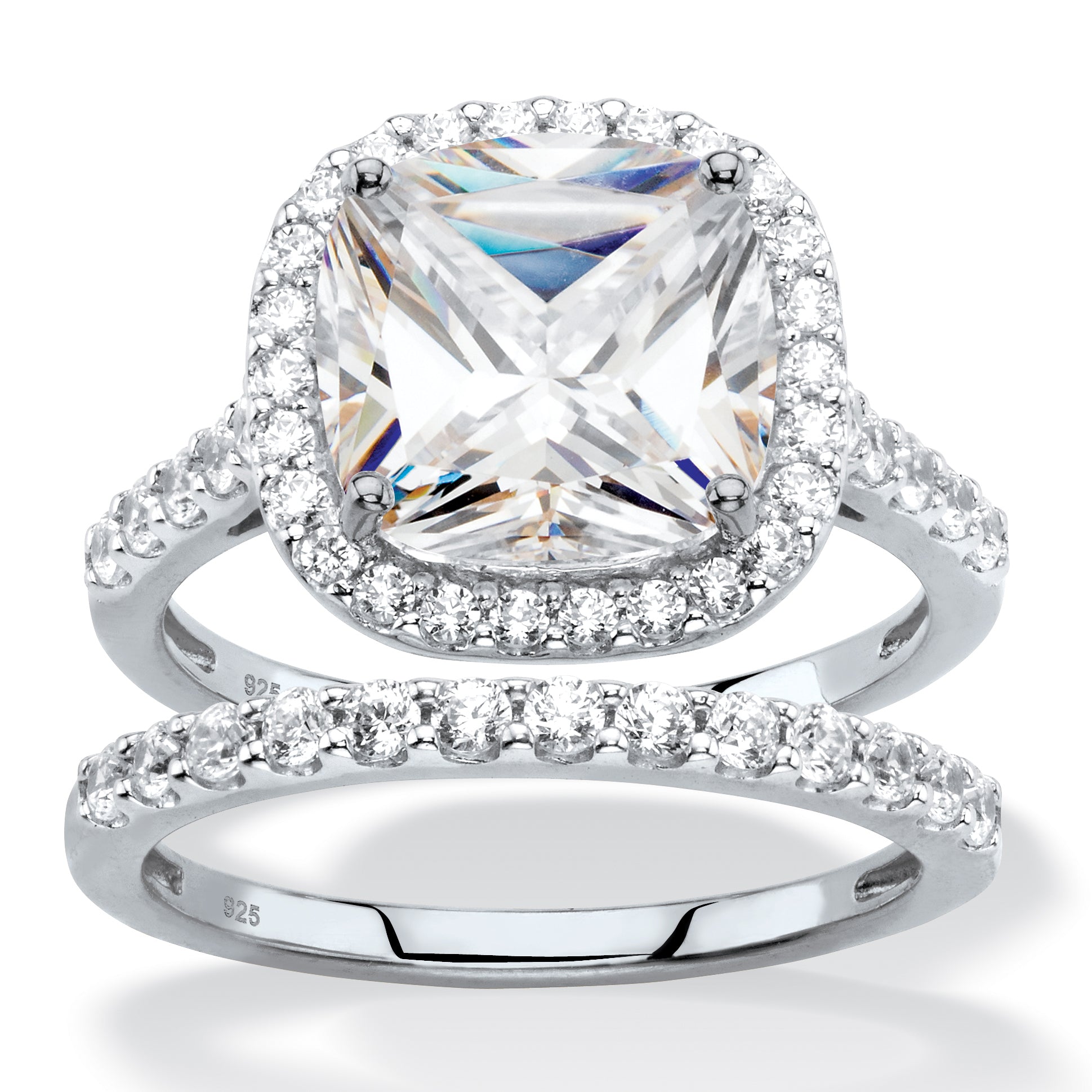 

Комплект из двух предметов для свадьбы с платиновым покрытием из стерлингового серебра с фианитами 3,49 TCW Palm Beach Jewelry, белый