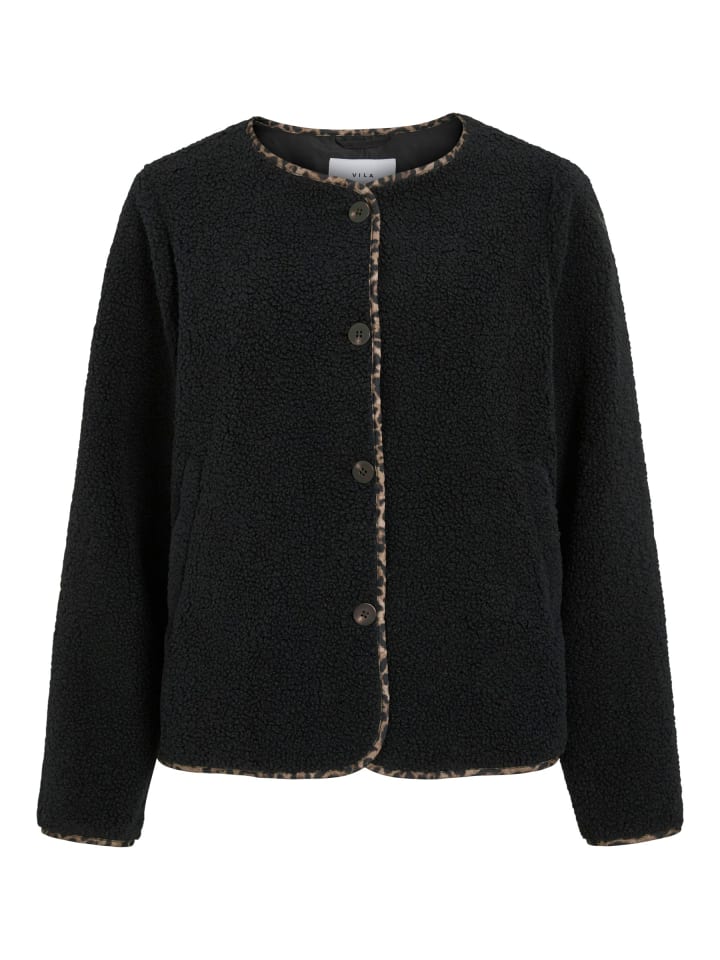 

Уютный кардиган с застежкой на пуговицы и круглым вырезом черного цвета. Vila