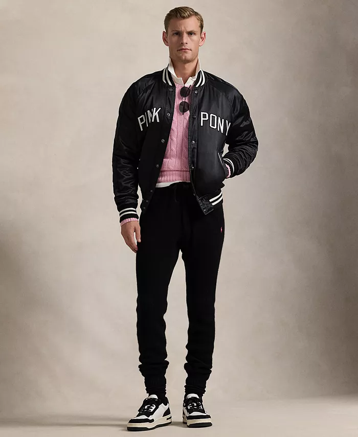 

Унисекс бейсбольная куртка из сатина Pink Pony Polo Ralph Lauren, черный