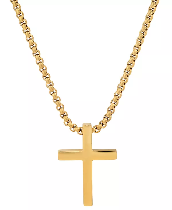 

Мужское ожерелье с полированным крестом, 24 дюйма Steeltime, gold