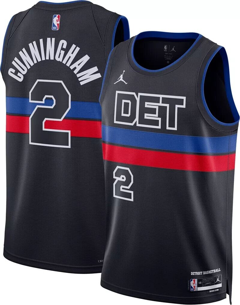 

Мужская синяя майка Jordan Detroit Pistons Cade Cunningham #2 Dri-FIT Swingman