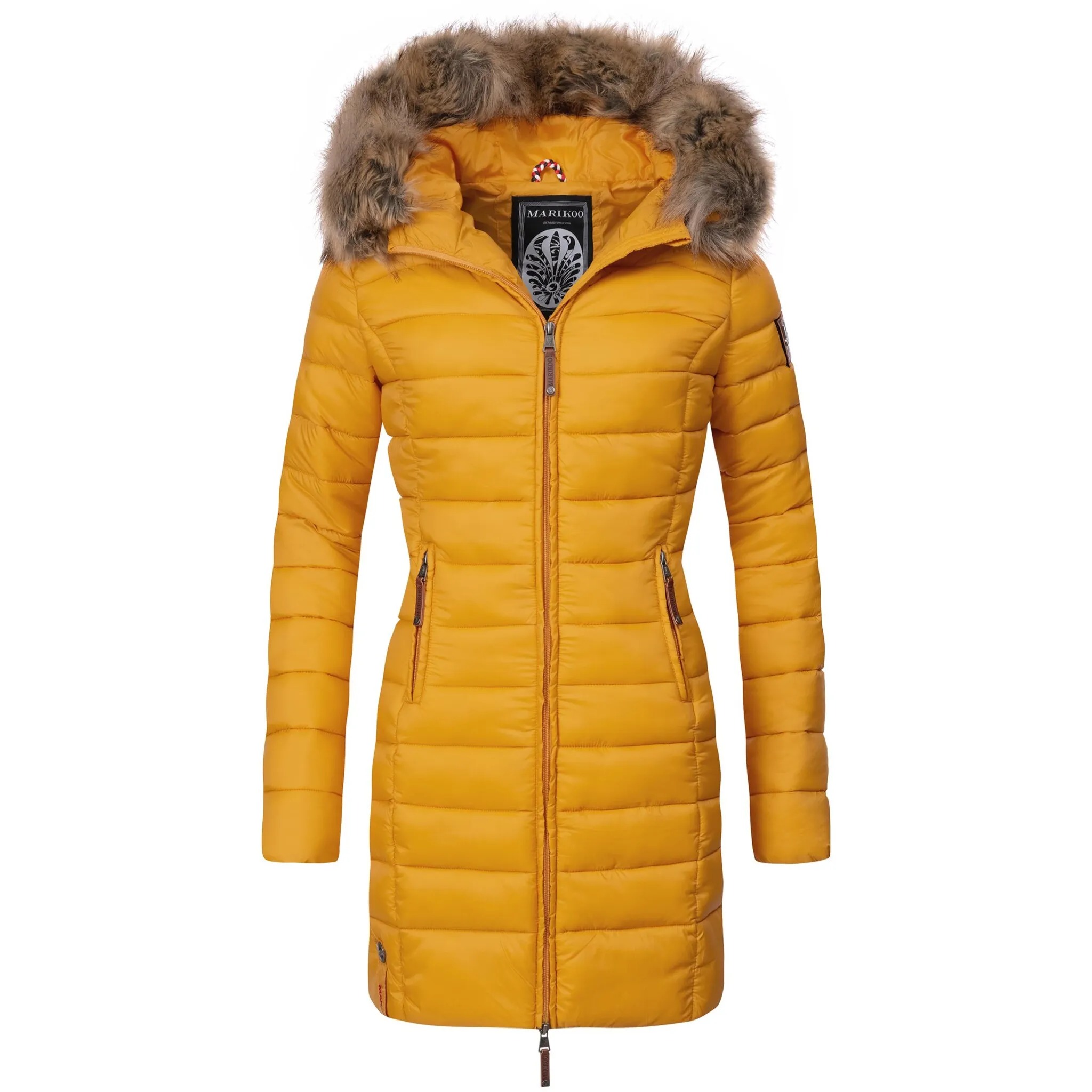 

Стеганое пальто Marikoo "Роза-Степп", вневременная зимняя парка с большим капюшоном из искусственного меха, желтый