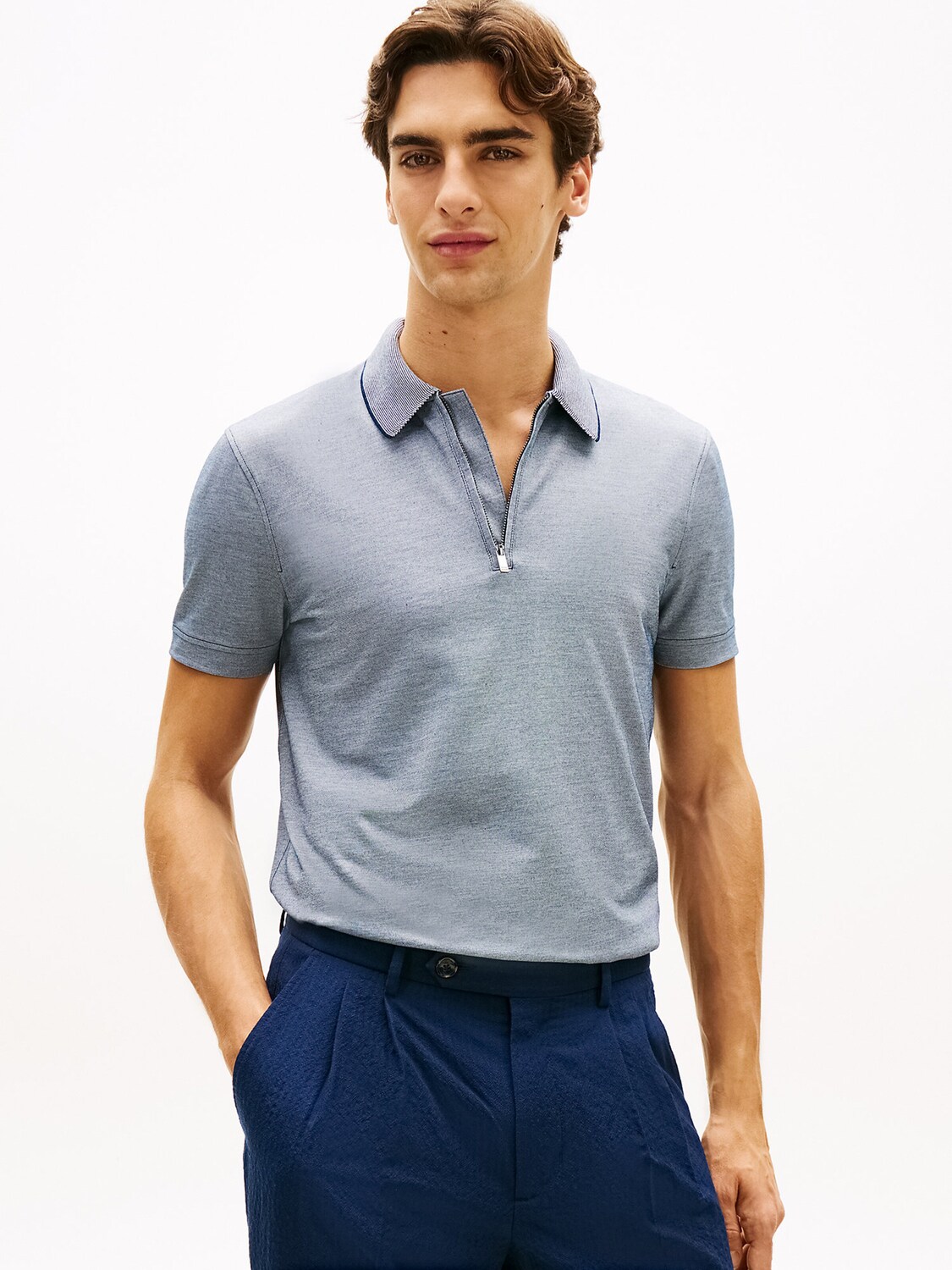 TOMMY HILFIGER Поло в крапинку синего цвета — фото 2