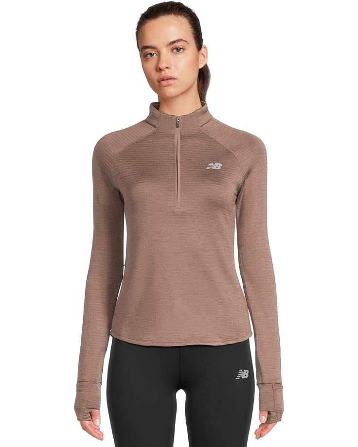 

Женская футболка New Balance Athletics Heat Grid Half Zip, Earth Shadow Heather