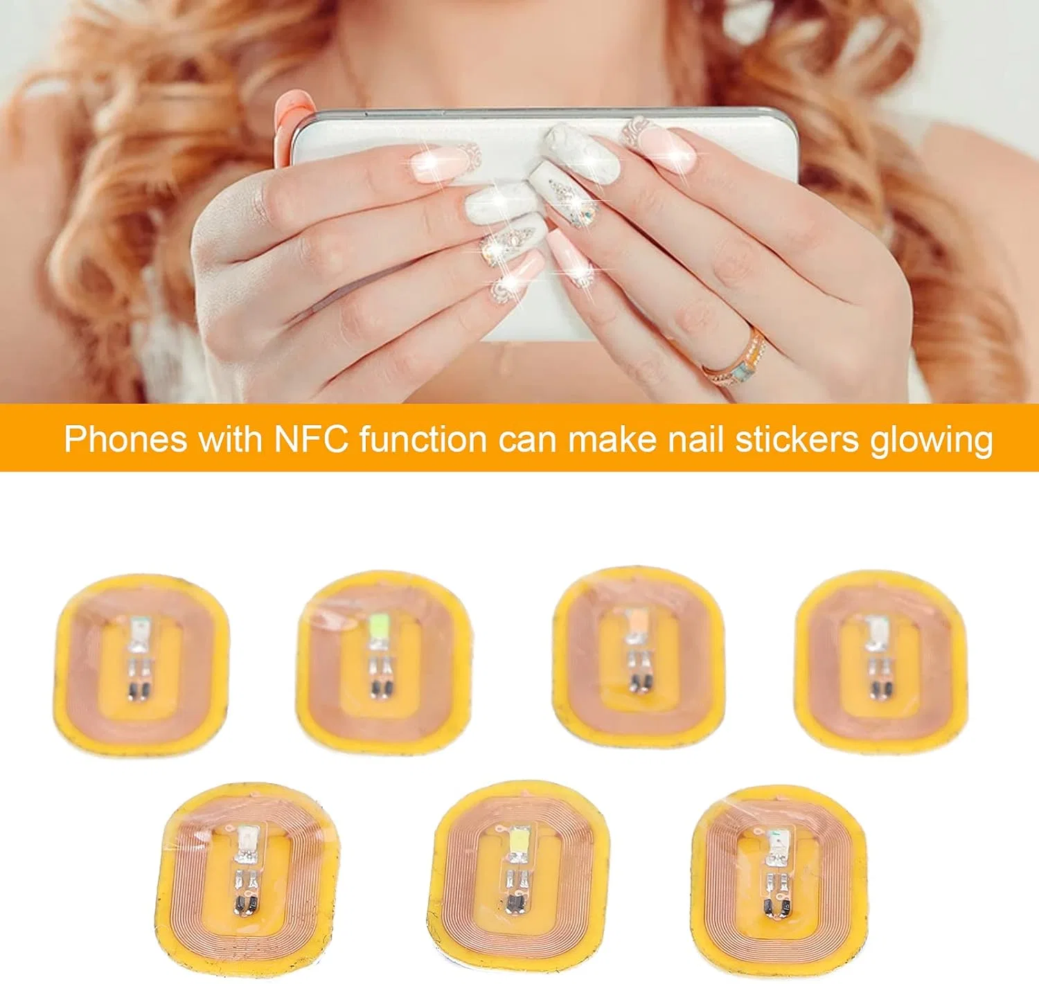 Набор из 7 интеллектуальных NFC-стикеров для ногтей с подсветкой Luqeeg — фото 2