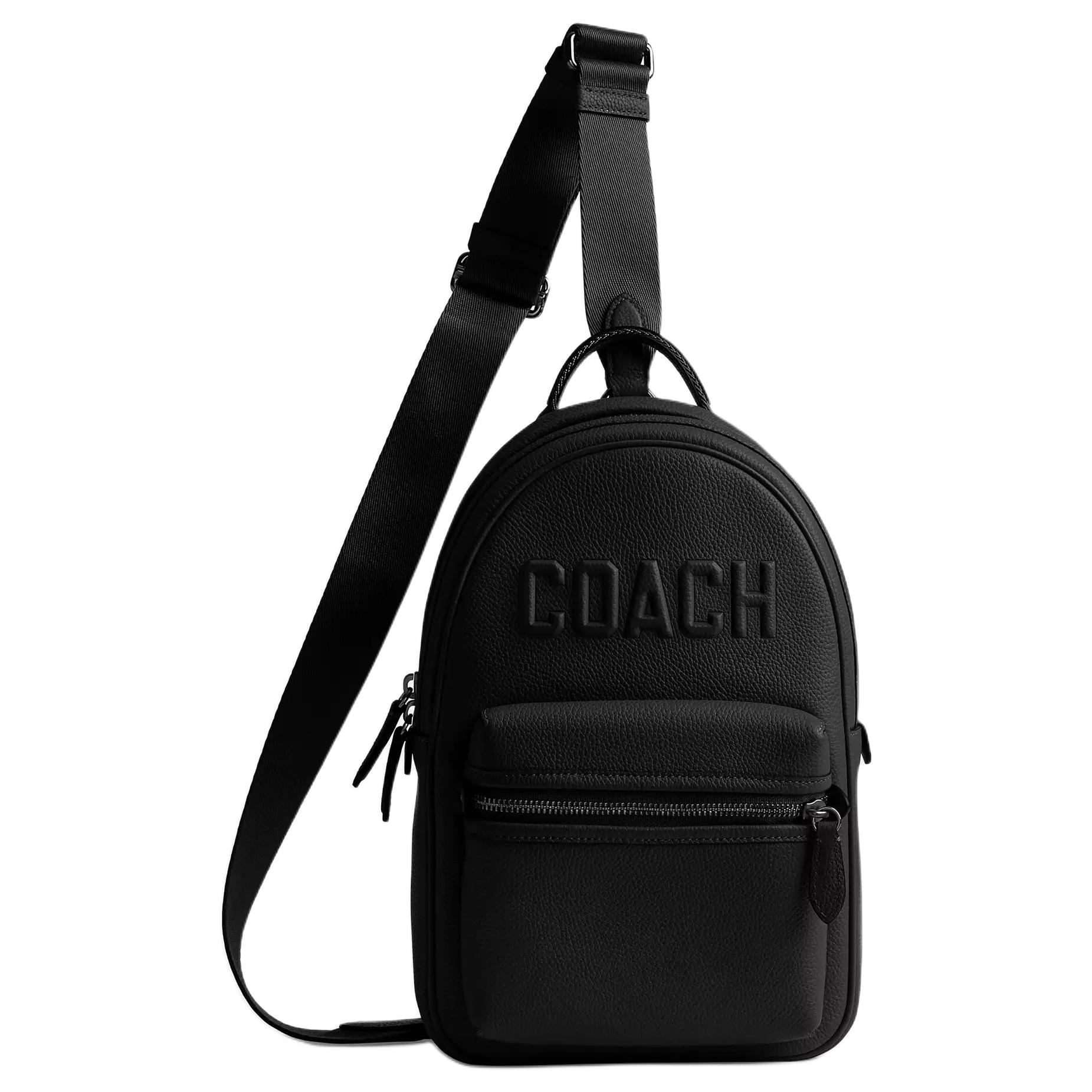 

COACH Отполированная галечная кожаная поясная сумка малого размера мужская черная
