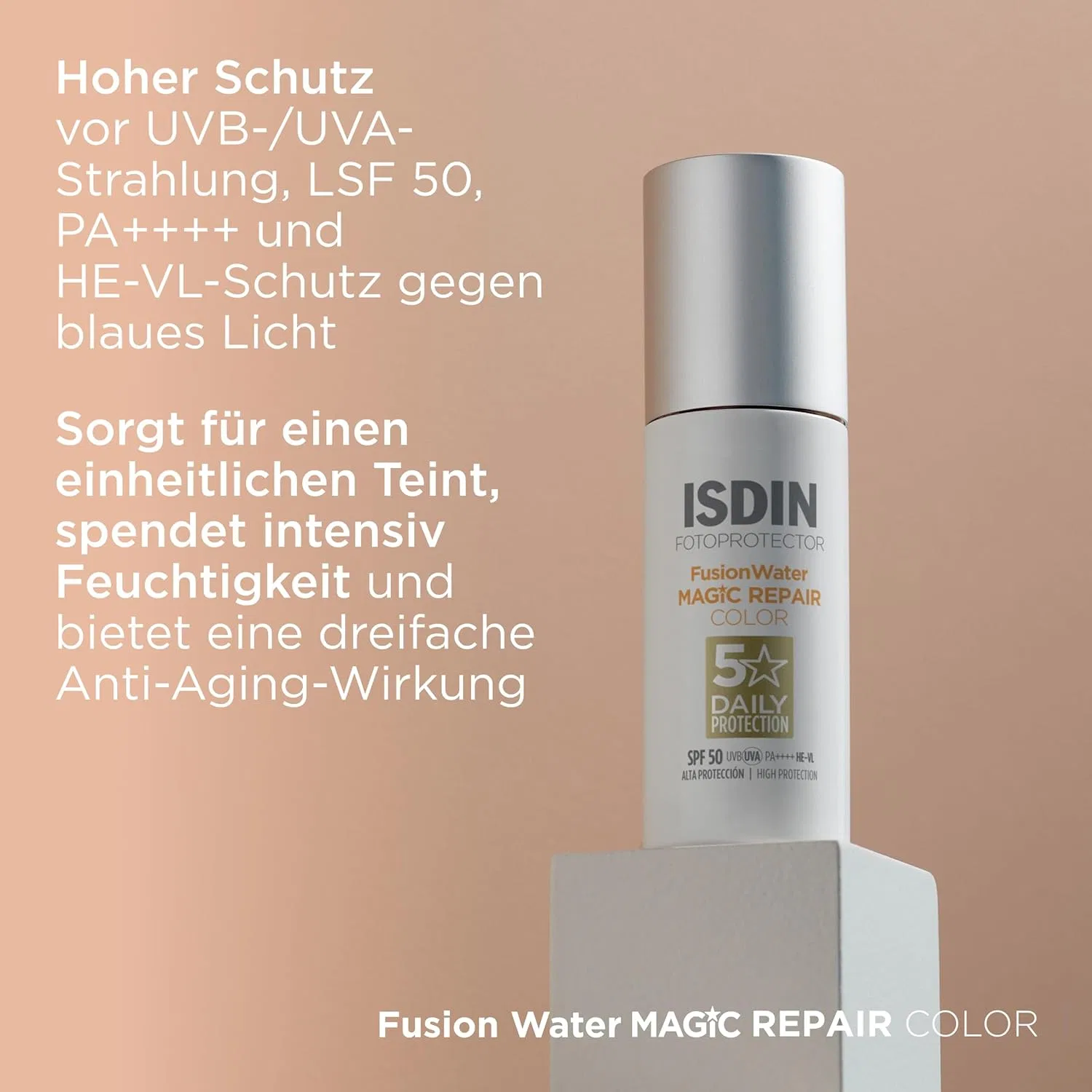 Тонирующий антивозрастной солнцезащитный крем ISDIN Fusion Water Magic Repair Colour SPF 50 Isdin — фото 4