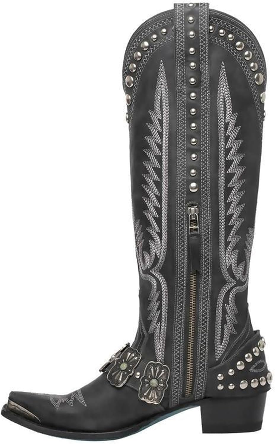 

Мужские и женские ковбойские высокие ботинки DHAEY, модные ретро, с низким каблуком, заостренным носком, дышащие и удобные, сапоги рыцаря, классические западные ботинки для весны и осени (Цвет: черный, Размер: 12.5 женский/11 мужской)