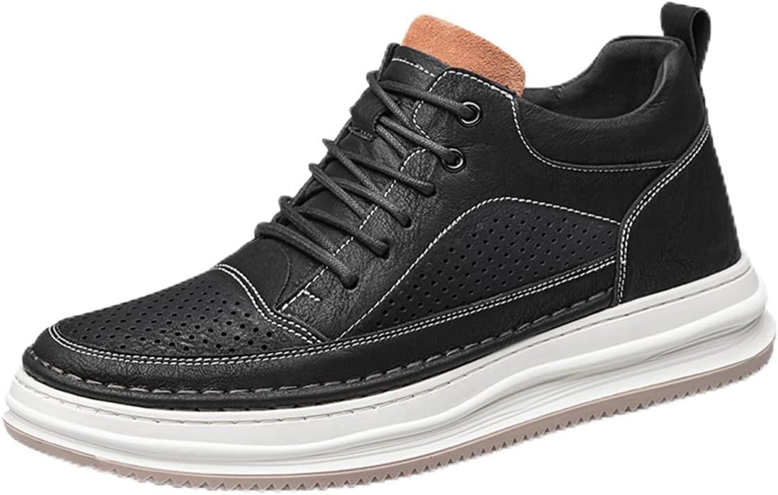 

Мужские высокие ботинки UKUBOXBAG с утопленной подошвой, модные прогулочные деловые кроссовки из кожи, удобные, с нескользящей подошвой, для походов, черный