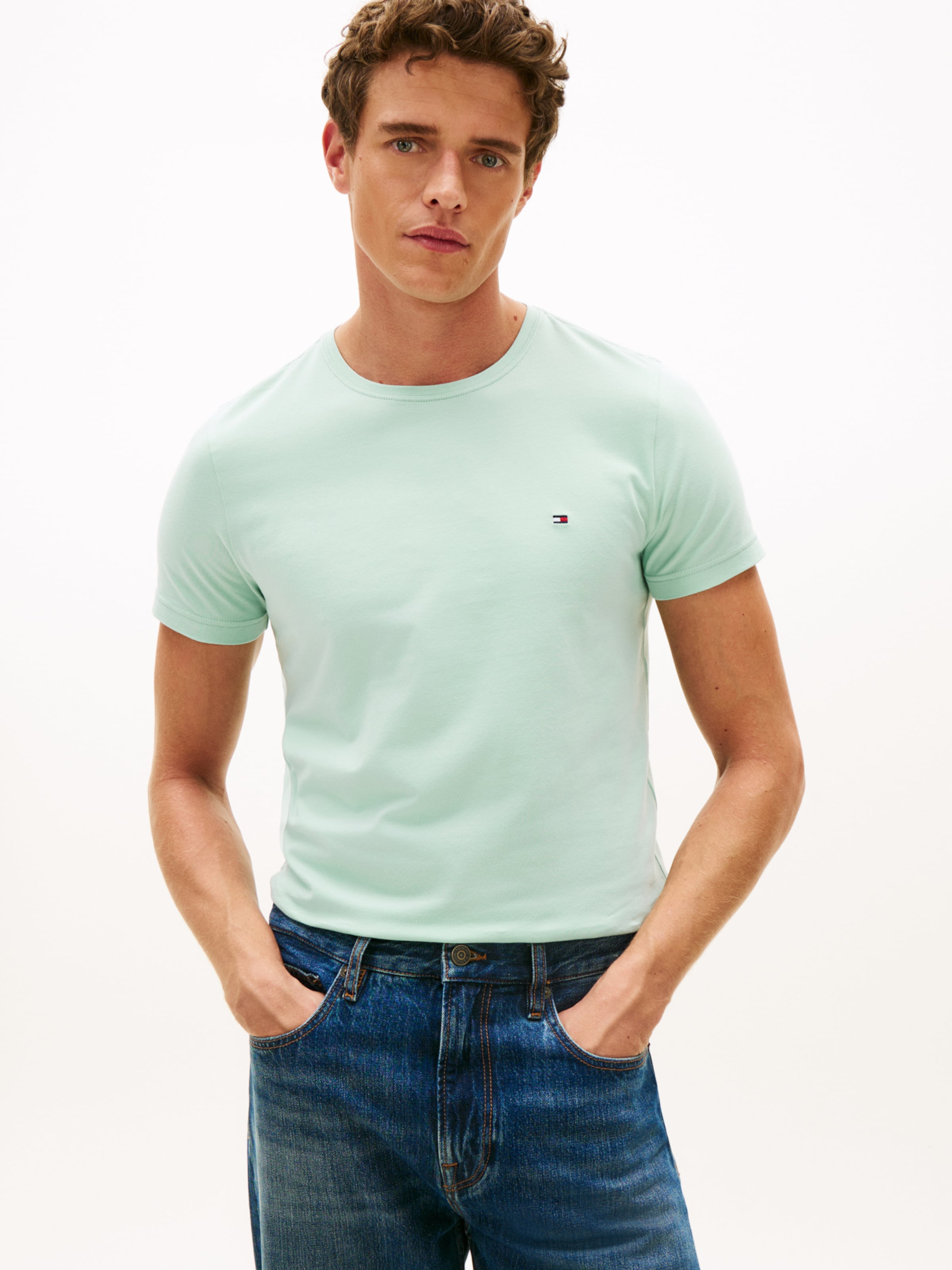 TOMMY HILFIGER Футболка Slim fit в пастельно-зеленом цвете — фото 3