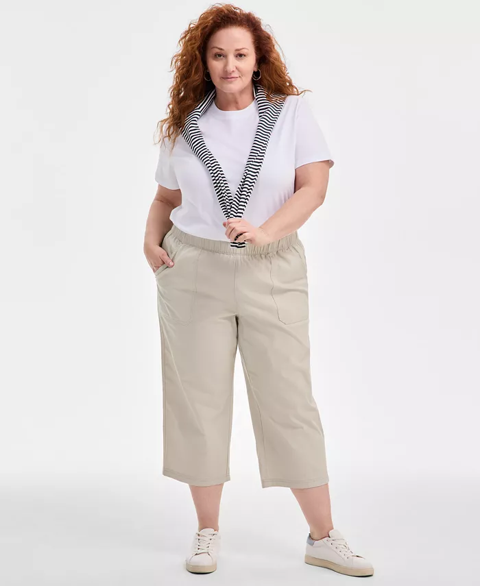 

Брюки укороченные на резинке больших размеров Style & Co, коричневый/бежевый